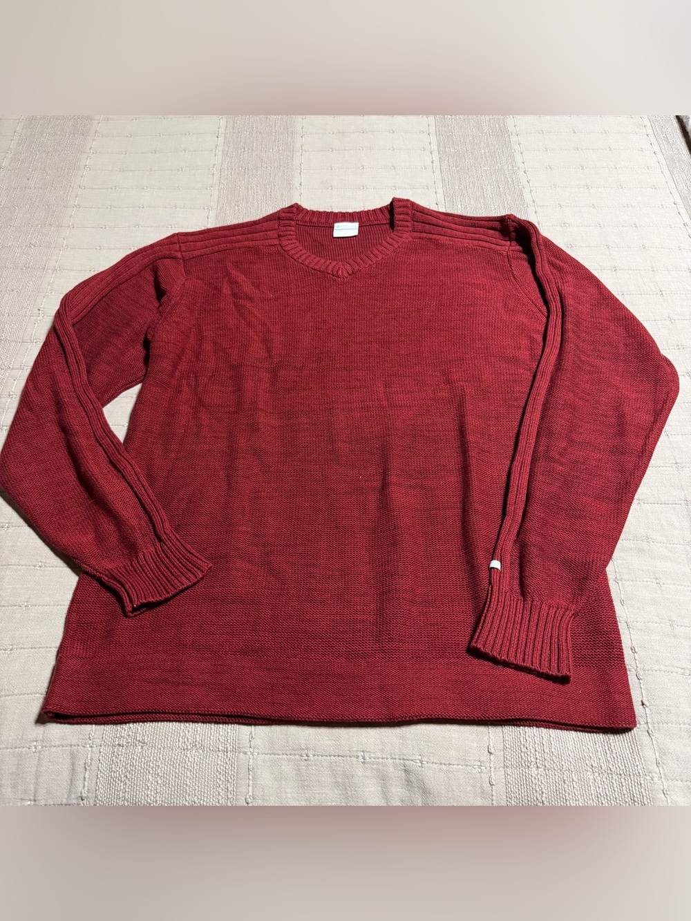 Columbia Maroon Knit Pullover Sweater V Neck Men's Size Large